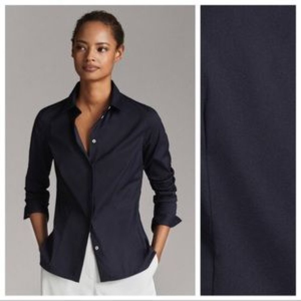 NWT. Massimo Dutti Blue Stretch Fit Shirt. Size 6.